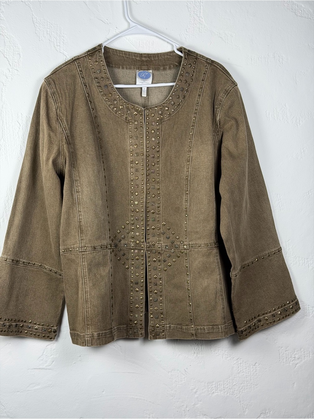 Gorgeous DG2 by Diane Gilman Brown Wash Denim Studded Open-Front Jacket - 1X